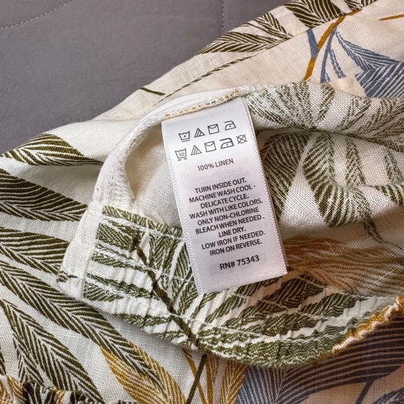 Tahari Ivory Yellow Green Blue Leaf Tropical Linen Ruffle Mini Skirt Size L - Picture 4 of 4